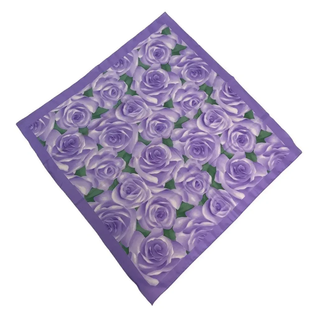 LIZ SINCLAIR MADE IN ITALY PURPLE ROSES‎ PRINT HANDKERCHIEF SCARF